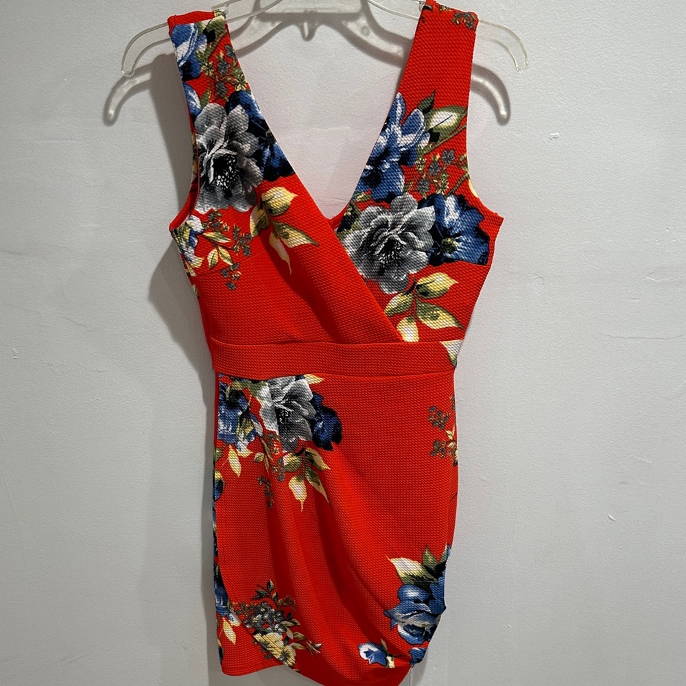 Floral Red Sleeveless Dress